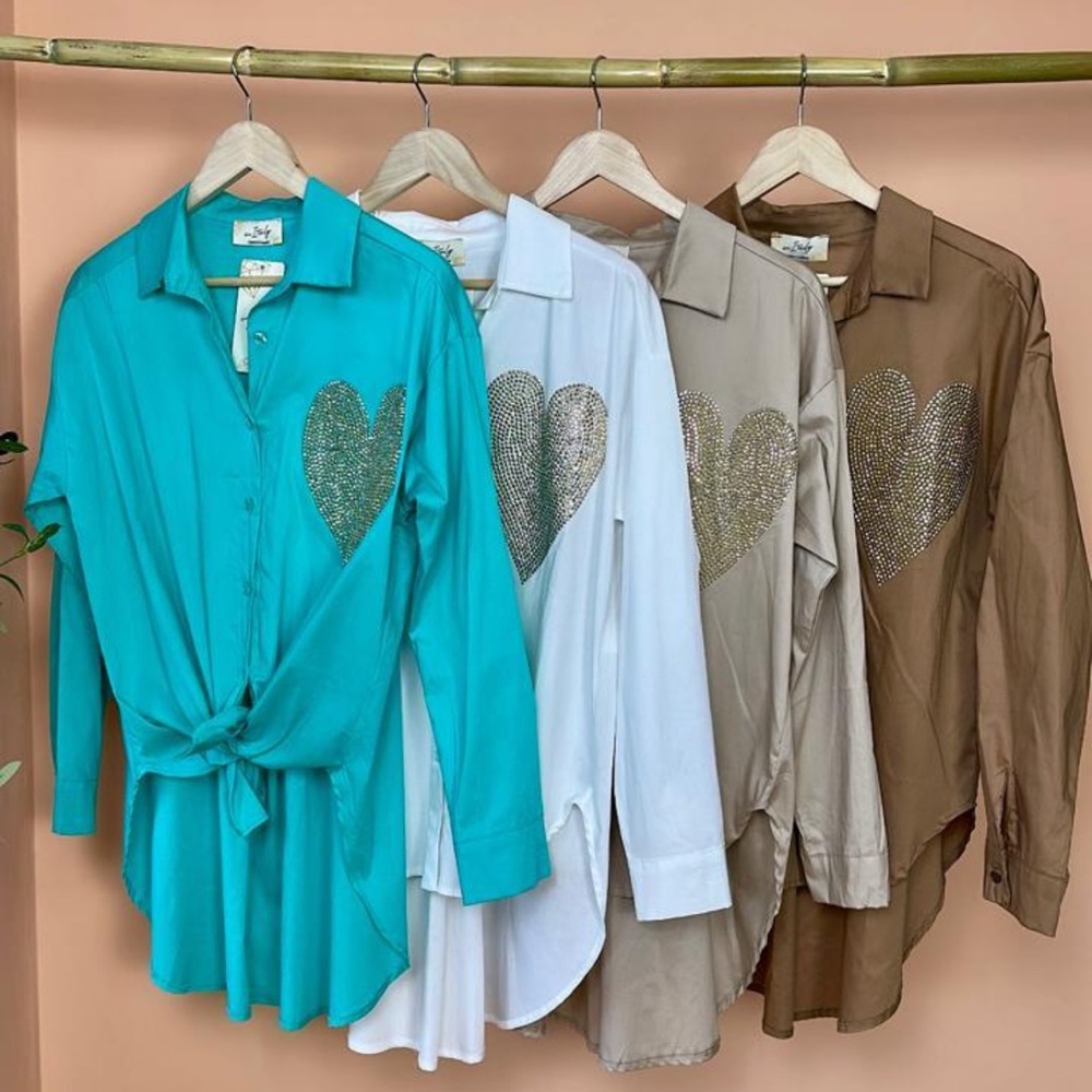 Heart Embellished Blouse - Turquoise Only